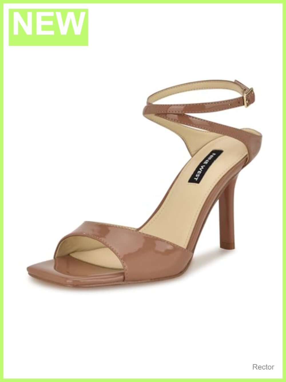 Nine West Devan Heeled Sandals Ankle Strap Open Square Toe Faux Leather